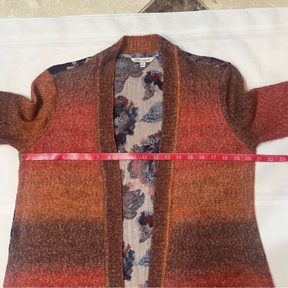 John Mark Open Duster‎ Cardigan Sweater Ombre Front Floral Fringe Boho Sz S EUC - Picture 9 of 13
